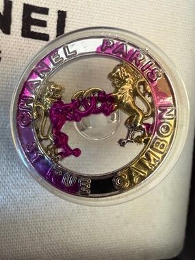 CHANEL Pink Gold Accent Round Logo Buttons - Pair